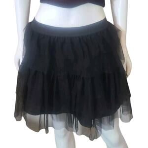 Women's Tulle Tutu Skirt Large Goth Whimsical Mini Black- By Pink Rose